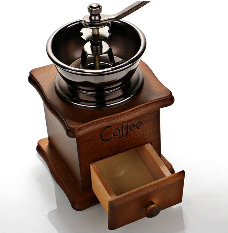 wooden manual coffee grinder