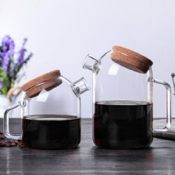 glass coffee tea pot with wooden lid