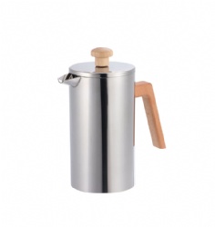 Double wall french press with wooden handle