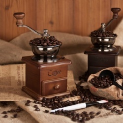 wooden manual coffee grinder