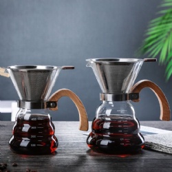 glass coffee dipper with wooden handle